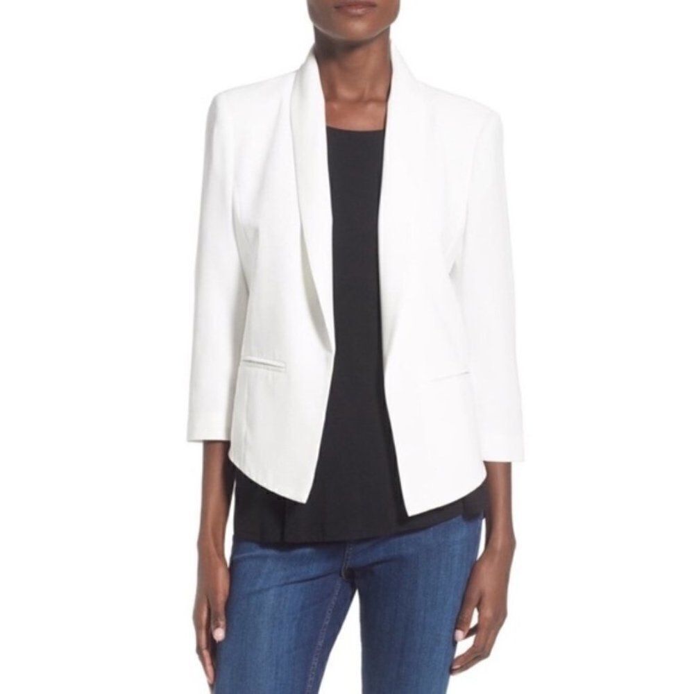 NEW! Mural Curve Hem Open Front Blazer in White Sz XS